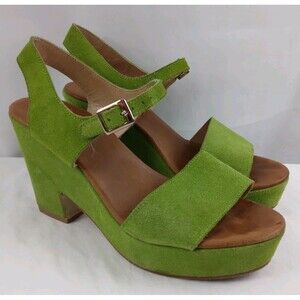 V1969 19v69 Italia Green Suede Open Toe Ankle Strap Chunky Platform Heels 39